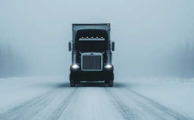 Tractor-trailer on highway in winter weather
