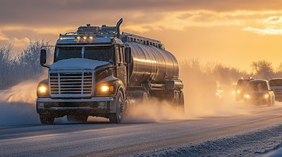 Tanker truck on winter highway