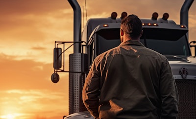 Driver in front of his truck