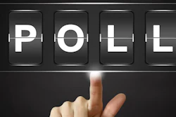 'POLL' in white on black background wiht finger pointing to it