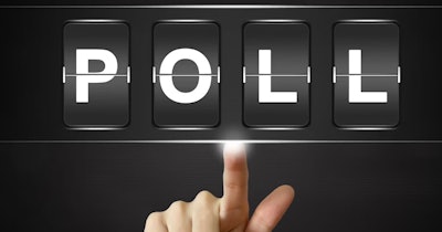 'POLL' in white on black background wiht finger pointing to it