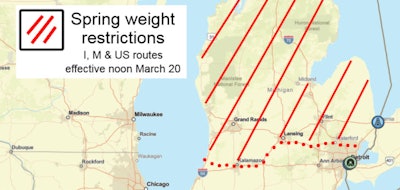 Map of Michigan with highway restrictions