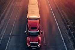 Overhead view of tractor-trailer on a highway