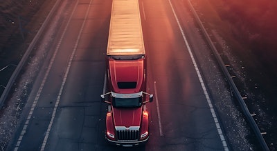 Overhead view of tractor-trailer on a highway