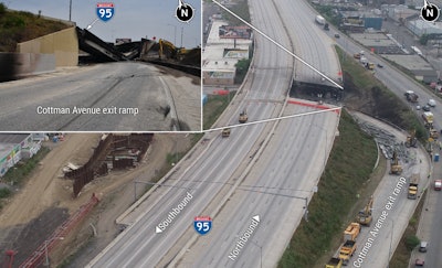 NTSB graphic of crash, fire scene on. I-95
