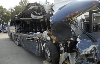 The Grayhound bus involved in the 2023 crash in Illinois