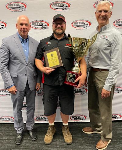 (L-R) FMCSA Division Administrator, Matt Marrin; Nicholas Farness, XPO; John Hausladen, President, Minnesota Trucking Association
