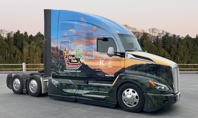 The Kenworth T680, sporting a newly installed graphics wrap, will transport the 2025 U.S. Capitol Christmas