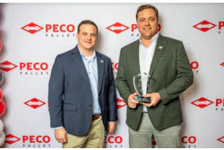 Baltimore, Maryland-based Cowan Systems was named PECO Pallet's 2025 National Carrier of the Year. Receiving the award for Cowan Systems are(L-R) Cameron Pace, Sr. Director, and Preston Ketchum, VP Sales