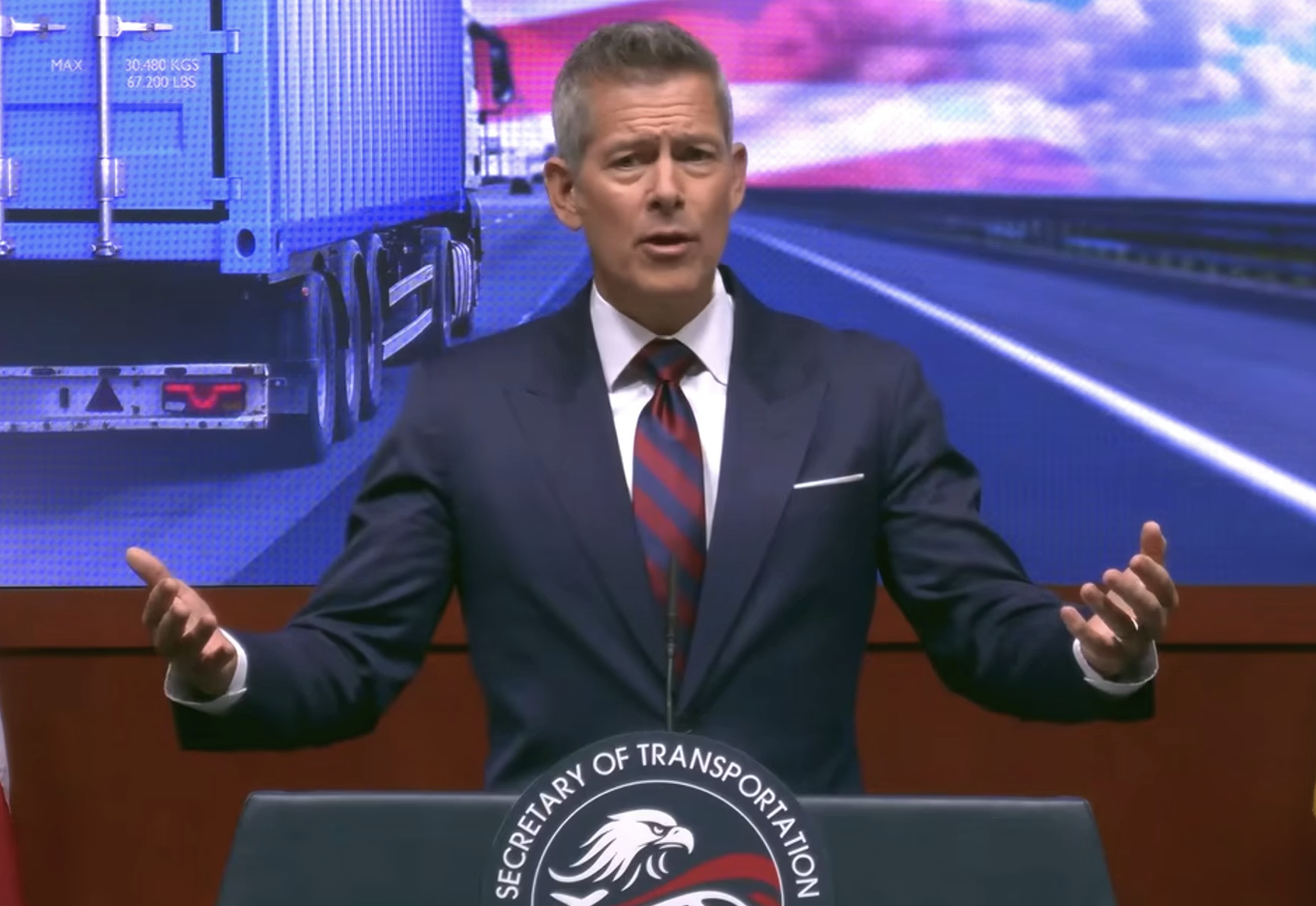 Transportation Secretary Sean Duffy announcing numerous trucking-related reforms last month