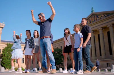 Transportation Secretary Sean Duffy and his family recreate a scene from 'Rocky' on the steps of the Philadelphia Museum of Art