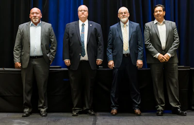 2026 NPTC Driver Hall of Fame inductees are (from left to right) Eddie McAllister, Shaw Industries Group, Inc.; Matthew Dosland, John Deere Shared Services, assigned by CPC Logistics, Inc.; Robert Baity, Unifi Manufacturing; and Paul Ramirez, Circle K / Fuel South Express.