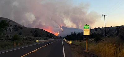 A wildfire burns near Juntura and U.S. 20.