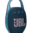 JBL Clip 4 portable Bluetooth speaker in blue with carrying handle and textured fabric design