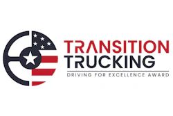 Transition Trucking Driving for Excellence Award logo featuring patriotic shield design with star
