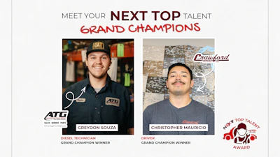 Meet Your Next Top Talent Grand Champions featuring Greydon Souza, Diesel Technician, and Christopher Mauricio, Driver, with ATG and Crawford company logos