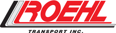 Roehl Transport Inc. logo featuring red text with geometric black and white stripe accent