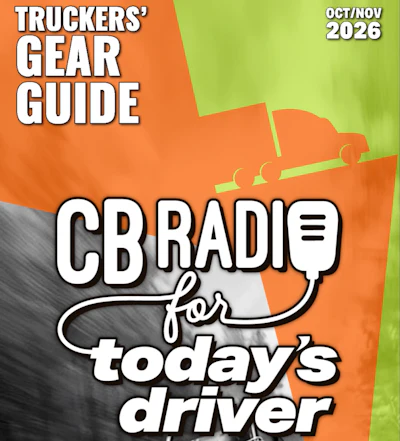 Truckers' Gear Guide October/November 2026 cover featuring CB Radio for Today's Driver with microphone graphic