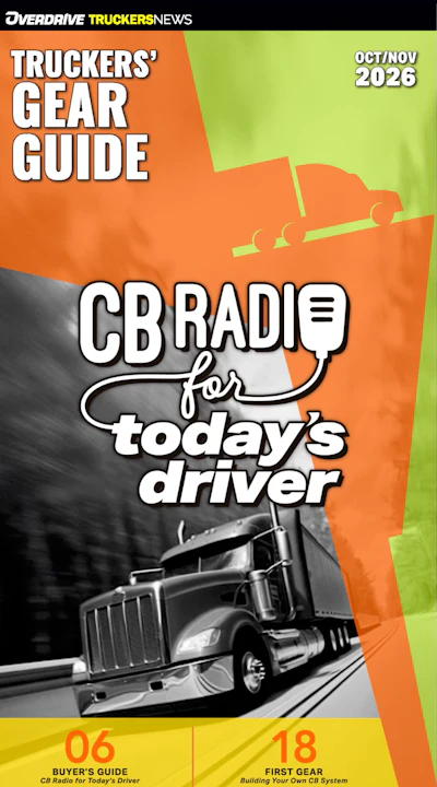 Overdrive Truckers News October/November 2026 Gear Guide cover featuring CB radio equipment for truck drivers