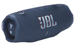 JBL Charge portable Bluetooth speaker in navy blue with textured fabric design