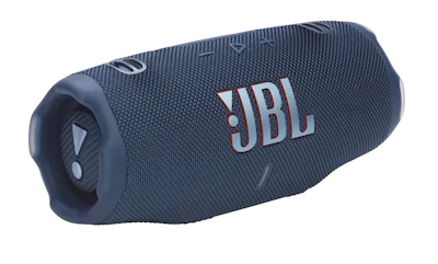 JBL Charge portable Bluetooth speaker in navy blue with textured fabric design