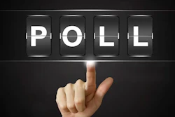 Hand pointing at flip clock display showing 'POLL' with glowing fingertip on dark background