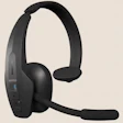 Black wireless mono headset with boom microphone and padded headband