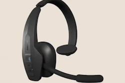 Black wireless mono headset with boom microphone and padded headband