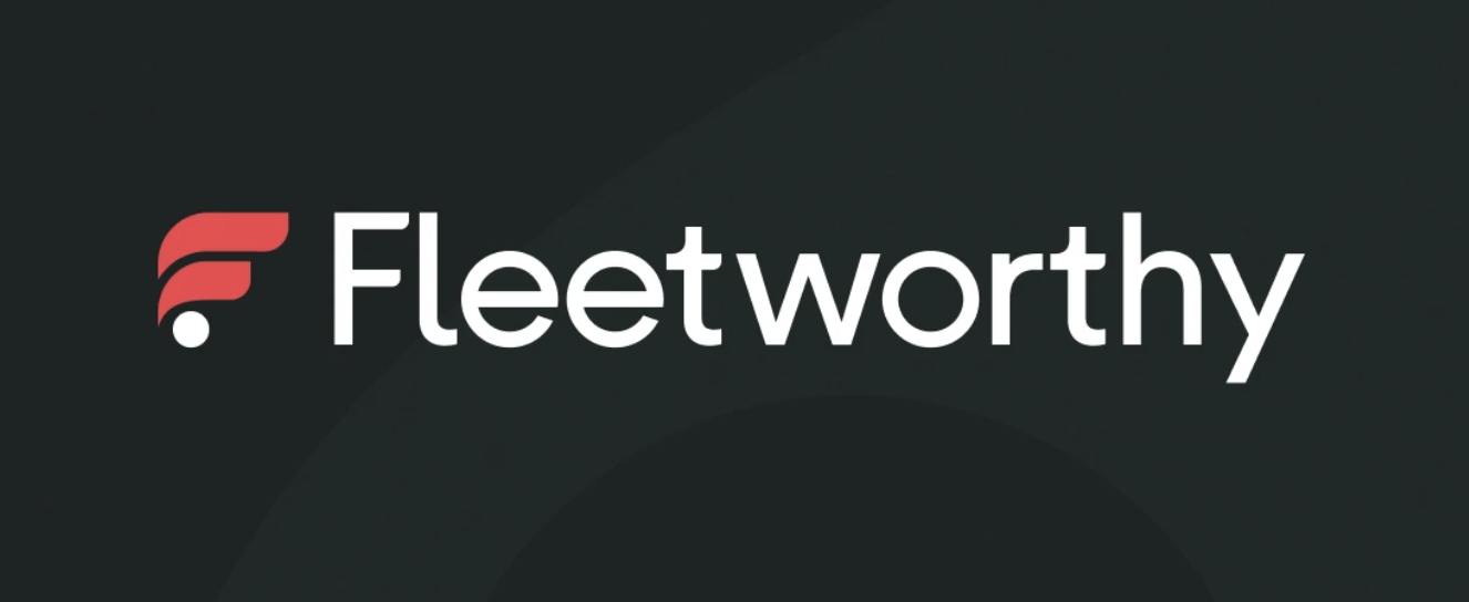 Fleetworthy logo with red geometric icon and white text on dark background