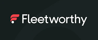 Fleetworthy logo with red geometric icon and white text on dark background