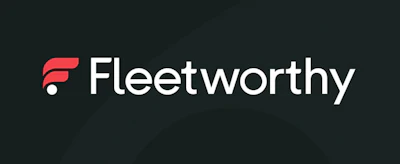 Fleetworthy logo with red geometric icon and white text on dark background