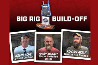 Big Rig Build-Off event poster featuring three truck builders: Kevin Love from Stretch Customs, Randy Menkel from Never Satisfied Builds, and Rolan Nolt from Trostle Hill Garage